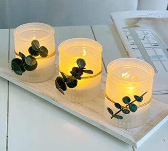 Kate Aspen Frosted Glass Votive Candle Holders & Tray Set, Farmhouse Decor, Shelf Decor, Room Decoration Accent, Table Decor, Set of 3 with Tray (00234NA)