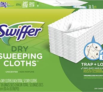 Swiffer Sweeper Dry Mop Refills for Floor Mopping and Cleaning, All Purpose Floor Cleaning Product, Unscented, 52 Count (Packaging May Vary)